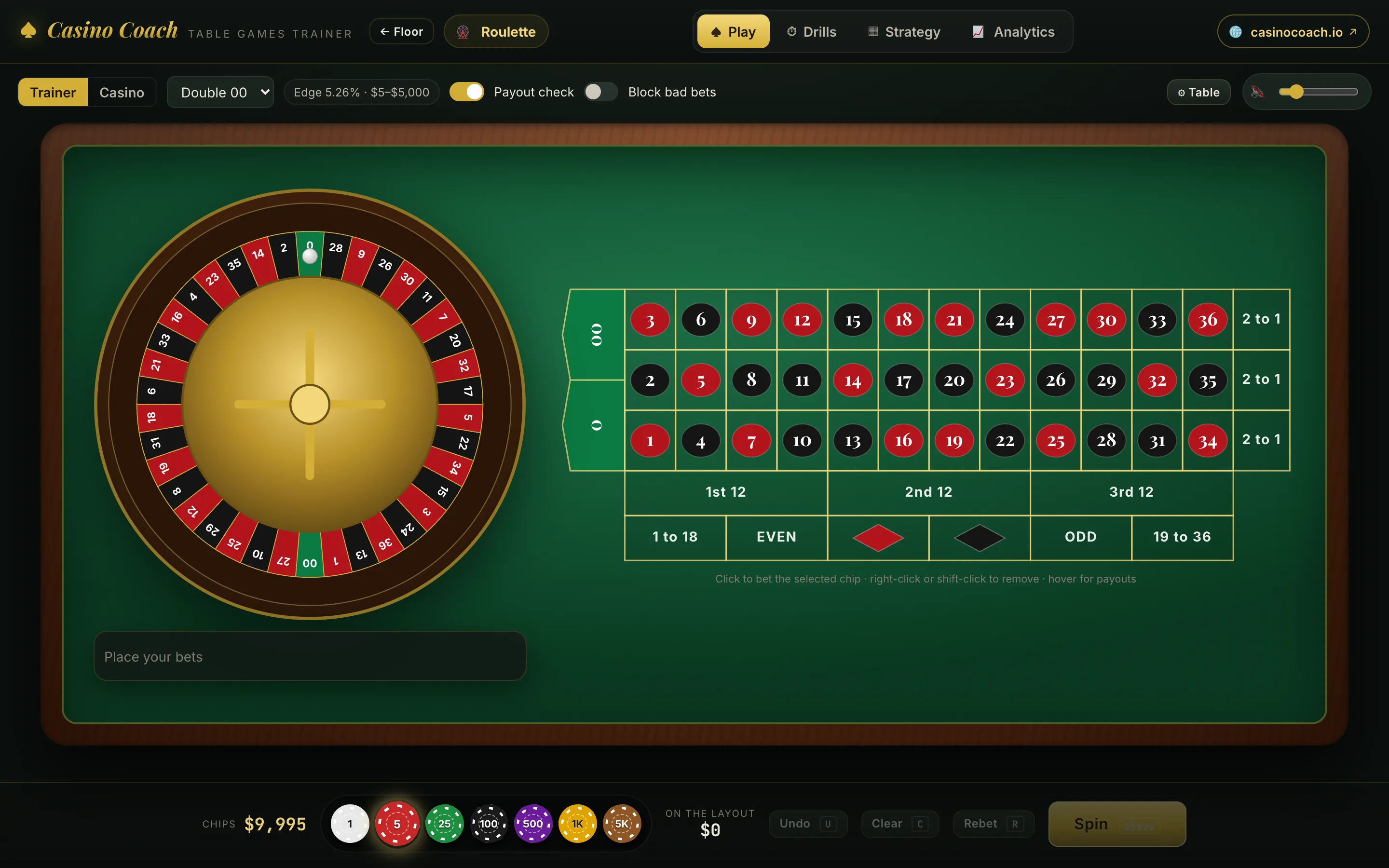 Roulette wheel and betting layout.
